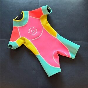 Kids 'Days in the Sand' Pink Colorblock Shortie Wetsuit